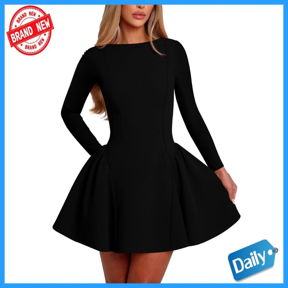Elegant Backless Mini Dress Long Sleeve Crew Neck A-Line Party Prom Wear